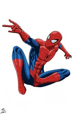 a spider man flying through the air with his hands out to catch something in front of him