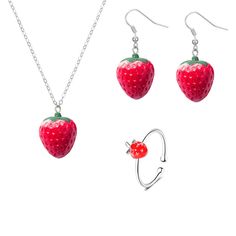 PRICES MAY VARY. [Strawberry Jewlery]: One order includes, one 3D strawberry pendant necklace, one pair of 3D strawberry earrings, and one strawberry ring. Fruit 3D strawberry, acrylic material, made of 3D stereo effect, worn on earrings and neck, just like real strawberries. Sweet style. Fruit earrings. Moving and elegant. in any season. This strawberry earring jewelry is perfect to wear. [Fruit Earrings]: The Appearance and Design of the Fruit Strawberry, The Strawberry Elements Are Designed i Strawberry Earring, Big Strawberry, 3d Strawberry, Strawberry Jewelry, Strawberry Ring, Strawberry Necklace, Fruit Strawberry, Strawberry Earrings, Beautiful Meaning