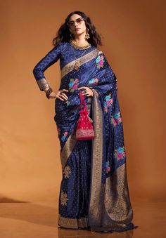 Buy Navy Blue Pure Silk Zari Weaving Traditional Saree, Saree for USA Women, Designer Saree, Wedding Saree, Premium Saree, Indian Saree, Saree. Online in India - Etsy Navy Blue Saree, Handloom Silk Saree, Formal Saree, Floral Print Sarees, Saree Floral, Usa Women