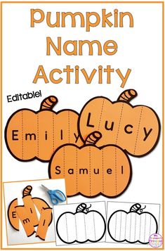 Pumpkin Name Activity Craft, free editable templates Fall Art Elementary, Pumpkin Name Craft, Pumpkin Activities Preschool, Pumpkin Crafts Preschool, Pumpkin Activity, Pumpkin Lessons, Name Activities Preschool, Name Activity, Pumpkins Preschool