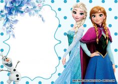 two frozen princesses are standing next to each other with a blue polka dot background