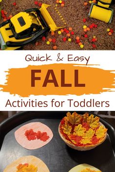 Pin text reads quick and easy fall activities for toddlers and shows images of 2 of them. Easy Fall Activities, Sensory Play Activities, Fall Activities For Toddlers, Fall Crafts For Toddlers, Simple Activities, Fun Fall Activities, Tuff Tray