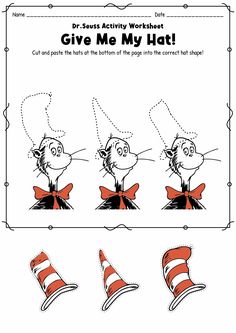 dr seuss's activity worksheet give me my hat