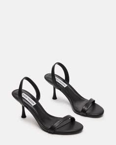 ELMA Black Leather Slingback Strappy Kitten Heel | Women's Heels – Steve Madden Kitten Heels Outfit, Kitten Heel Slingbacks, Bridesmaids Heels, Steve Madden Flats, Timeless Shoes, Black Kitten Heels, Dressy Sandals, Heels Outfits, Kitten Heel Sandals