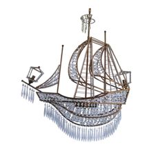 a large metal boat with lots of crystals on it's hulls and sails