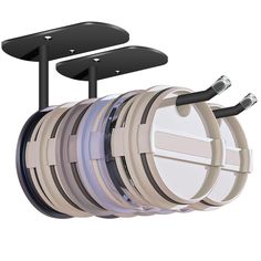 an image of a rack with many different objects on it's sides and two lights above them