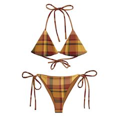 BOHIQ Sunset Plaid String Bikini Plaid Swimwear For Poolside And Beach Season, Plaid Swimwear For Vacation Beach Season, Plaid Triangle Top Swimwear For Beachwear, Plaid Triangle Top Beachwear Swimwear, Plaid Swimwear For Summer Vacation, Plaid Swimwear For Pool In Beachwear Style, Plaid Swimwear For Pool And Beach Season, Plaid Beachwear Swimwear For Beach Season, Summer Plaid Swimwear For Beach