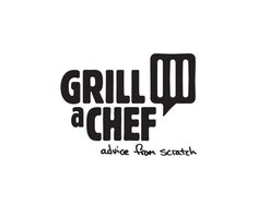 a black and white logo with the words grill o'chef alive from scratch on it