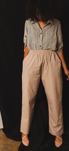 The perfect khaki. elastic waist for estra cuteness and comfort. And deep Pockets!! Khaki Bottoms With Elastic Waistband For Fall, Khaki Harem Pants With Elastic Waistband For Fall, Spring Khaki Loungewear Pants, Relaxed Parachute Pants For Loungewear, Chic Cargo Pants With Elastic Waistband For Loungewear, Beige Straight Pants For Everyday, Beige Tapered Leg Pants With Elastic Waistband, Relaxed Parachute Pants With Elastic Waistband For Loungewear, Relaxed Cream Bottoms With Elastic Waistband