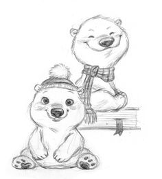 a drawing of two polar bears sitting next to each other