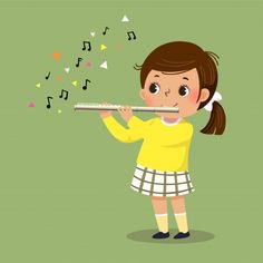 Ilustração em vetor de menina bonitinha ... | Premium Vector #Freepik #vector #musica #escola #criancas #educacao Music For Instagram, Flute Art, Playing Flute, Kids Reading Books, Baby Shower Invitation Cards, Copyright Music