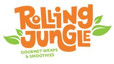 rolling jungle gourmet wraps and smoothies logo with leaves on the bottom right hand corner