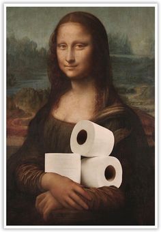 the monaine holding two rolls of toilet paper