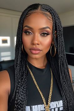 10 Gorgeous Large Knotless Box Braids Styles to Try - Wahyu Guritno's Blog Knotless Box Braid Styles, Hairstyles For Black Women Color, Knotless Box Braids Styles, Hairstyles For Black Women Quick, Large Knotless Box Braids, Box Braids Styles, Braiding Ideas, Large Knotless, Braid Crown