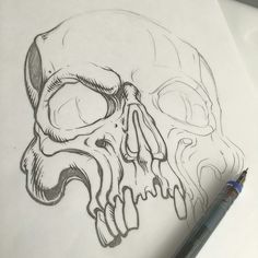 a pencil drawing of a skull on paper