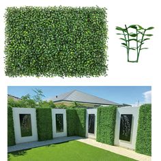 an artificial grass wall next to a house