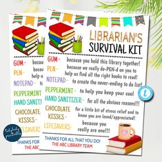 the librarian's survival kit includes books, coffee and other items to help students learn how