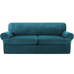 a blue couch on a white background