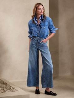 High-Rise Wide-Leg Jean | Banana Republic Factory Slow Clothing, Denim Outfit Men, Wide Leg Jeans Outfit, Denim Outfits, Womens Denim Shirt, All Jeans, Jeans Wide, Denim Style