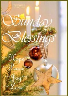 an ornament hanging from a christmas tree with the words sunday blessing on it