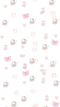 hello kitty wallpaper in pink and white with hearts on the bottom right hand corner