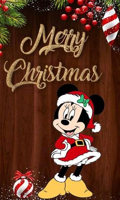 a mickey mouse christmas card with the words merry christmas