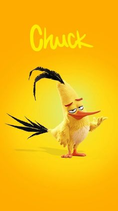 the angry birds movie poster is yellow and has black feathers on it's head