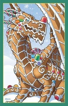 a christmas card with an image of a gingerbread dragon