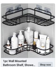 the bathroom shelf has two shelves for soaps and lotions