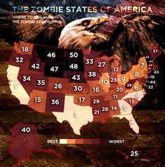 a map with an eagle on it and the number of states in each country as well