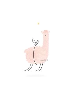 a pink llama with a heart on it's back and wings in the air