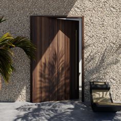 Our most popular front door design, now available as a pivot door. Dramatic and refined in its simplicity, the True Plank Door is a minimalist’s dream. Pictured with Door Matched Wood Jamb. | RealCraft True Plank Pivot Door Pivot Doors Entry, Entry Door Styles, Sliding Cabinet Door Hardware, Entrance Wood Door, Custom Exterior Doors, Plank Door, Modern Sliding Barn Door, House Front Door Design, Modern Entrance Door