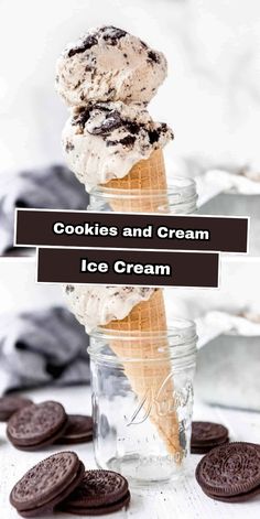 cookies and cream ice cream in a mason jar