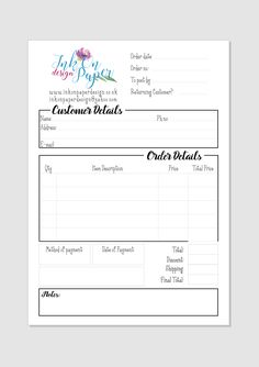 a printable customer refer sheet with the words customer details in black and white on it