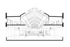 an architectural drawing of the inside of a building with multiple floors and ceilings, all in black and white