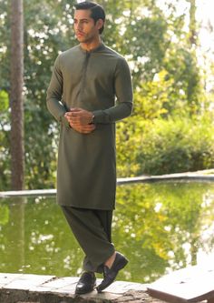 Details : Semi-Formal Suit For Men, With Computerized Embroidery Work. Color: Green Fabric : Blended Fit : Regular Fit Country of Origin : Pakistan Care Instruction : Should be washed in gentle cycle and hung to dry. Color may bleed so please be mindful of other items with it. Disclaimer : Actual sizes might be slightly different from the size chart. Shalwar Kameez Colors For Men, Formal Suits Men, Suit For Men, Kurta Dress, Formal Suit, Computerized Embroidery, Be Mindful, Modest Wear, Shalwar Kameez