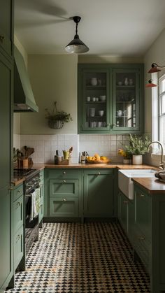 26 Green Kitchen Ideas: Inspiring Designs for Cabinets, Backsplash & Decor | Green Kitchen Aesthetic Green Kitchen With Backsplash, Galley Kitchen Green, Jade Green Backsplash, All Green Kitchen, Small Kitchen Green Cabinets, Green Kitchen Design Ideas, Deep Green Kitchen Cabinets, Greens For Kitchen Cabinets, Green Kitchen Color Schemes