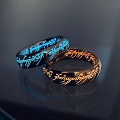 Elvish Runes, Lotr Ring, Lord Of The Rings Ring, Elvish Ring, Geek Engagement Rings, Glow In The Dark Ring, Superhero Rings, Elven Ring, Helmet Ring