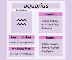 the zodiac sign for aquarius is shown in pink and white with black lettering on it