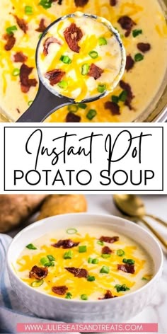 instant pot potato soup in a white bowl