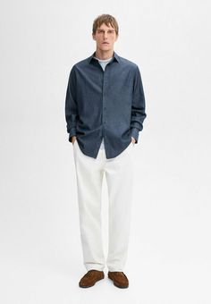 Massimo Dutti Camicia - mottled dark blue Linen Shirt Outfit, Blue Linen Shirt, Blue Gems, Massimo Dutti, Linen Shirt, Shirt Outfit, Dark Blue, Blue