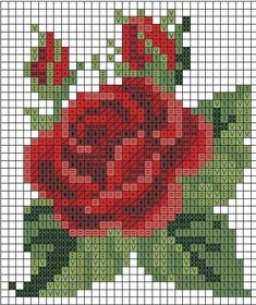 a cross stitch pattern with red roses on it