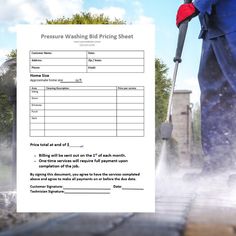 a man is using a pressure washing bid sheet