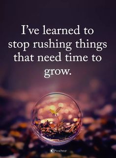 a glass ball with the words i've learned to stop rushing things that need time to grow