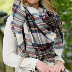 Blue/Wine Blanket Scarf Plaid Shawl Scarf For Fall, Fall Plaid Shawl Scarf, Trendy Winter Shawl Scarf, Trendy Winter Shawl Scarves, Casual Winter Shawl Scarf, Trendy Scarves For Cold Weather, Oversized Casual Fall Scarves, Casual Oversized Scarf For Fall, Chic Winter Shawl Scarf