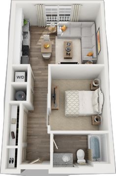 an overhead view of a two bedroom apartment