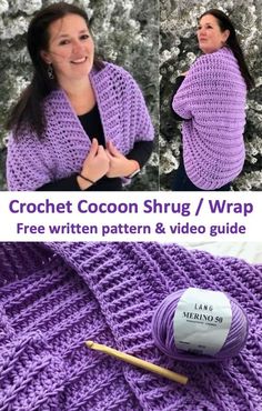 crochet cocoon shrug / wrap free pattern and video guide