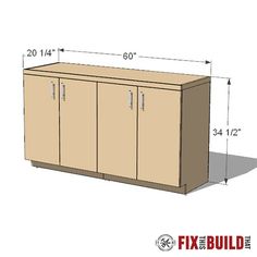 a drawing of a cabinet with measurements for the doors and drawers on each side is shown