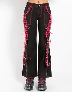 TRIPP NYC - LOLITA DARK STREET PANT PINK Pink Grunge Outfit, Pink Alternative Fashion, Punk Trousers, Gothic Trousers, Pink Pant, Tripp Pants, Trousers Women Wide Leg, Dark Street, Attitude Clothing