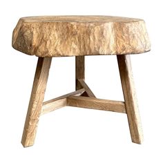 a wooden stool made out of wood on a white background